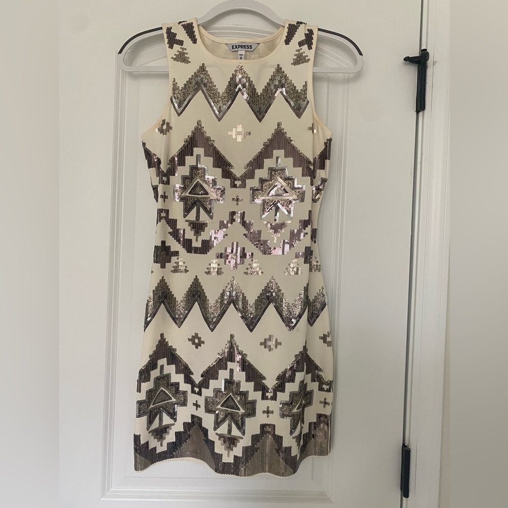 Express Cream Sequin Mini Dress